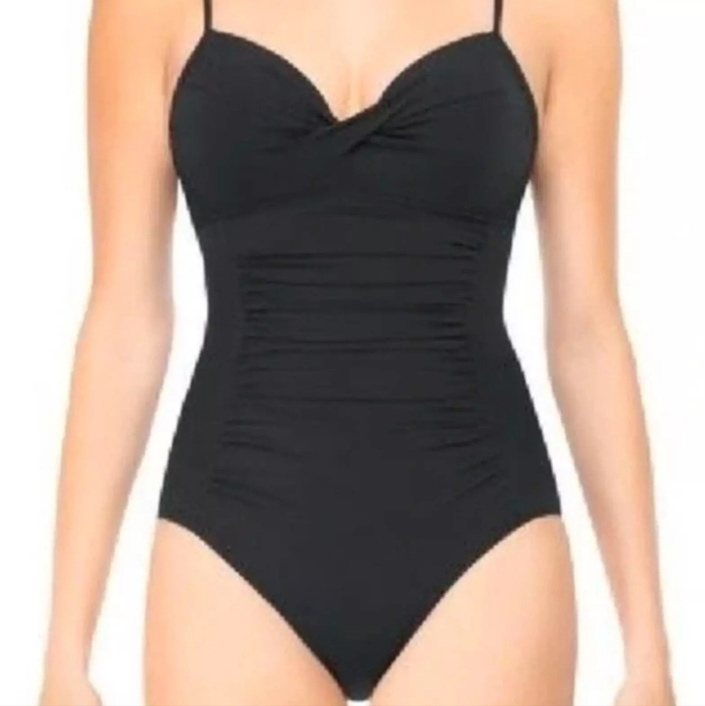 Love Your Assets By Sara Blakely Sz M Black Push-up Ruching Slimming Swimsuit